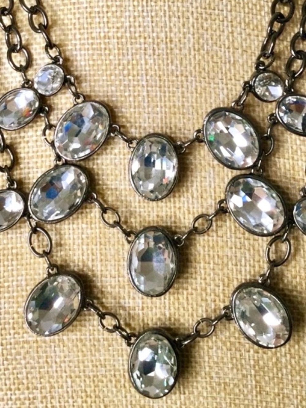 CHICO'S Gunmetal Multi-Layer Oval Crystal Statement Necklace - Picture 8 of 11